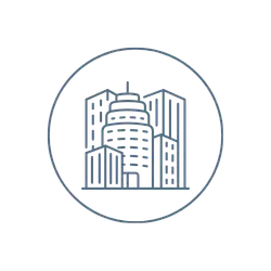 A line drawing of an open book inside a circle, with vertical lines suggesting text on the book’s pages.