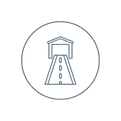 Simple line drawing of a water tower inside a circle, depicted in a minimalist style with thin lines on a transparent background.