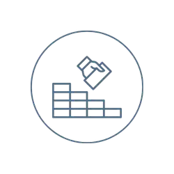 Icon of a heart hovering above a bar chart, all enclosed within a circle, symbolizing the connection between health (heart) and data or metrics (bar chart).